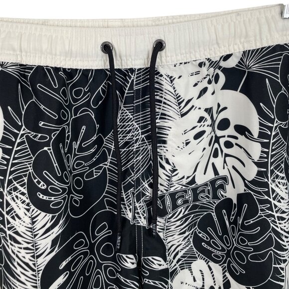 Neff Mens XXL Black & White Tropical Print Elastic Waist Swim Shorts w/Pockets - Picture 3 of 11